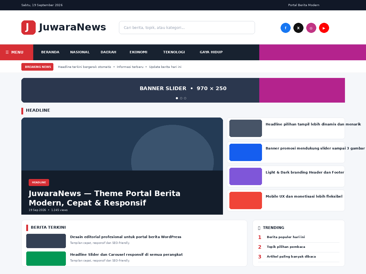 Tampilan portal berita JuwaraNews